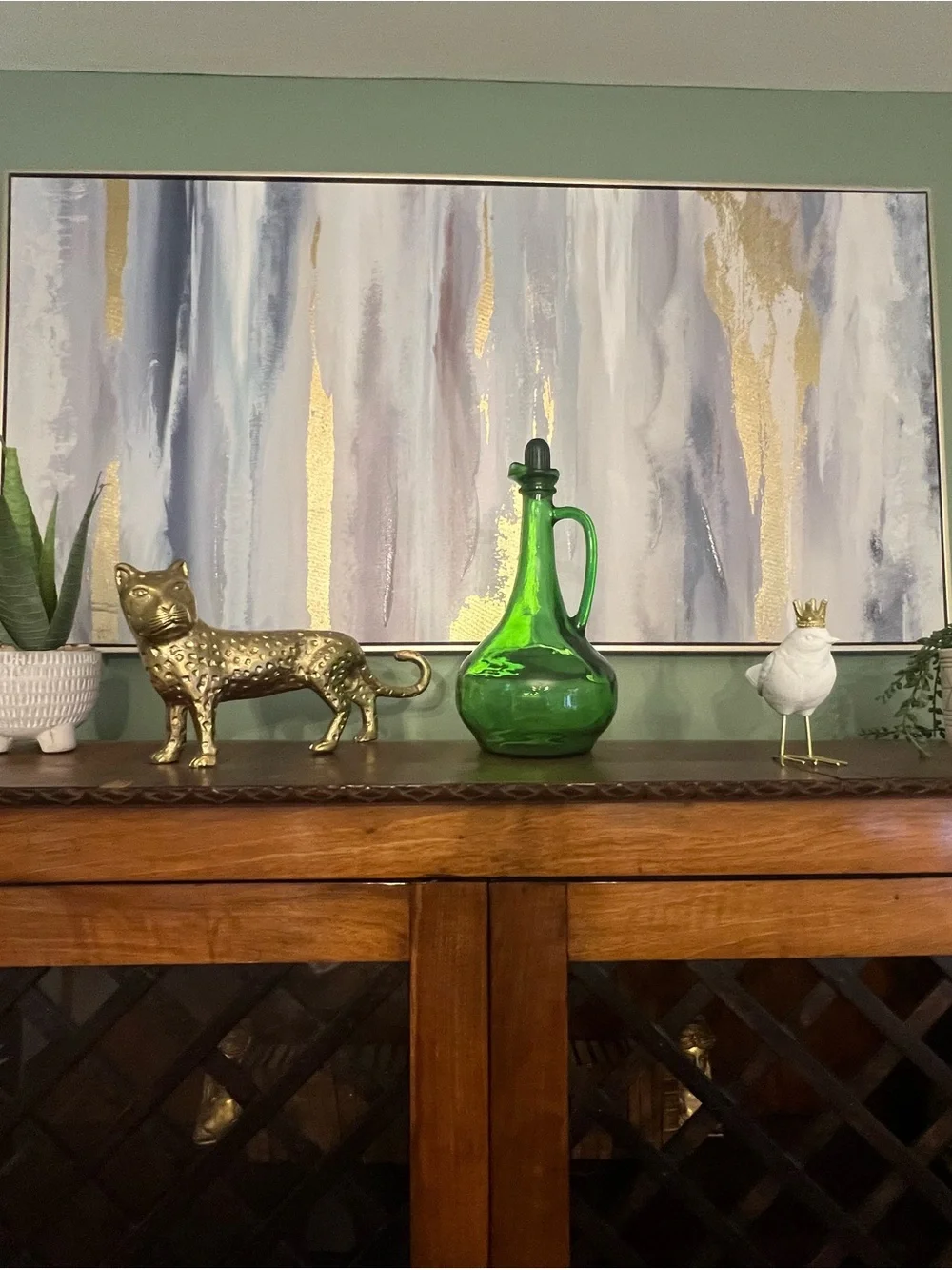 Green Glass Decanter - Vintage-Style Cruet